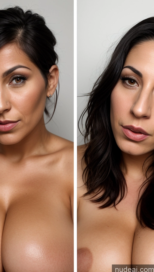 related ai porn images free for Woman Two Huge Boobs Tattoos Tanned Skin 30s Sad Black Hair Bobcut Jewish Close-up View Eating Tank Top Cleavage Nude