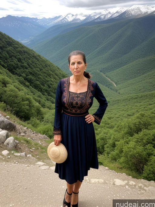 related ai porn images free for Milf Skinny Short 60s Angry Black Hair Jewish Ponytail Mountains Dress Traditional High Heels Front View Two