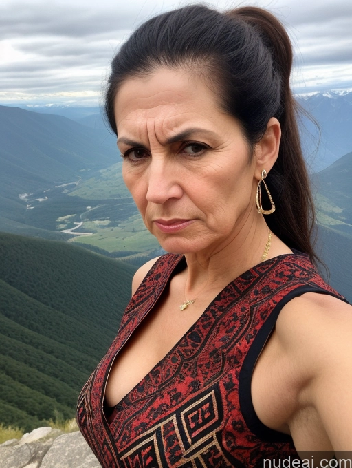 related ai porn images free for Milf Skinny Short 60s Angry Black Hair Jewish Ponytail Mountains Dress Traditional High Heels Front View Two