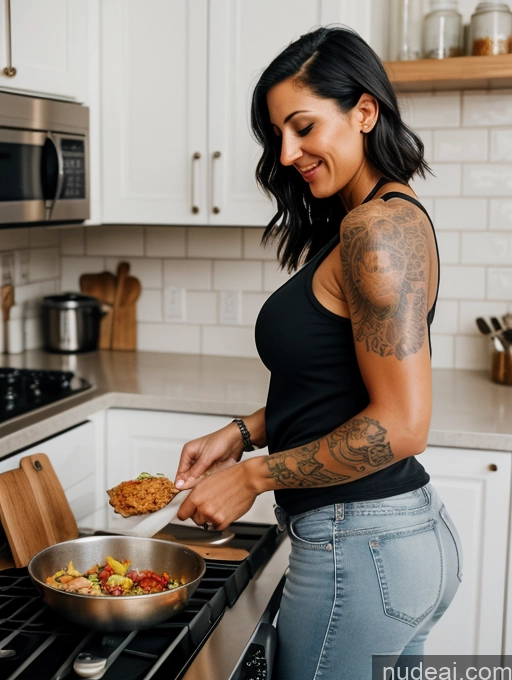 related ai porn images free for Two Woman Huge Boobs Tanned Skin Tattoos Tank Top Cleavage 30s Black Hair Bobcut Jewish Front View Kitchen Cooking Sexy Face Jeans