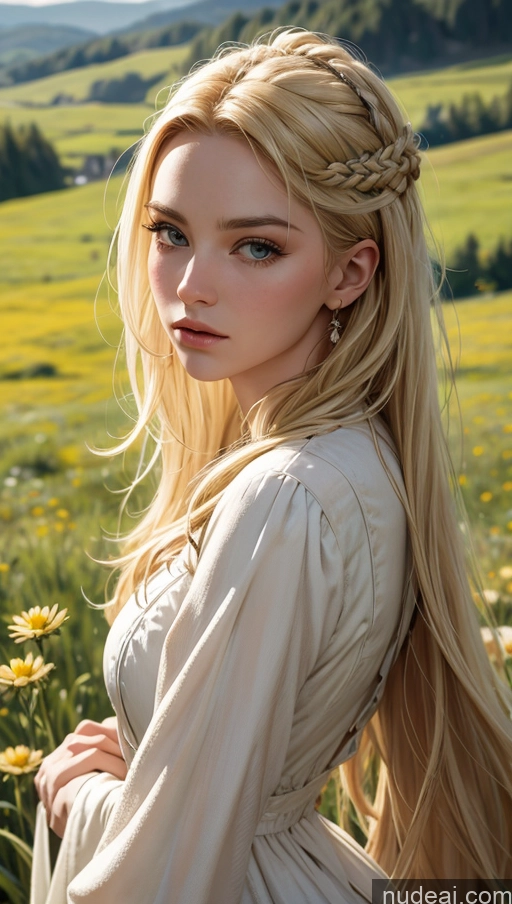 related ai porn images free for Close-up View Medieval Serious Dress Meadow Blonde Detailed