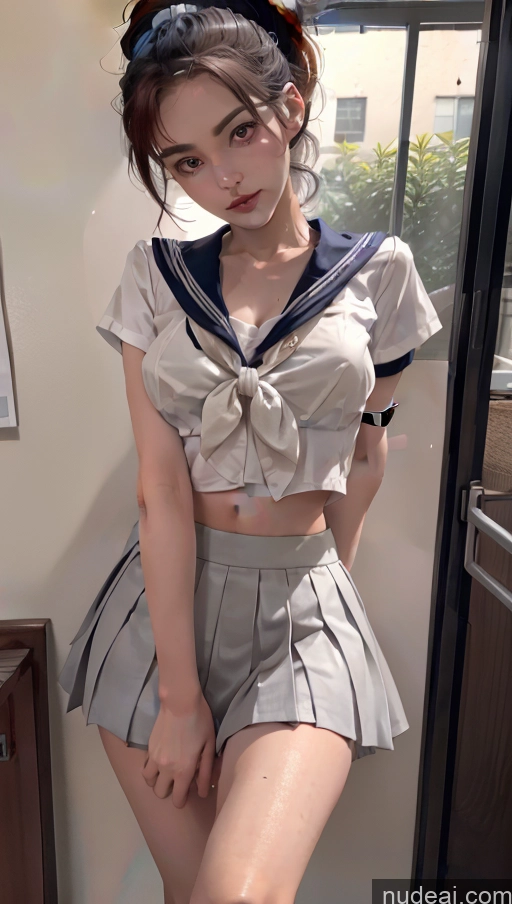 related ai porn images free for JK Uniform Lingerie Model One Kidnap Fairer Skin Perfect Boobs Perfect Body Tall 18 Black Hair Ponytail Bedroom Front View Cleavage Detailed Micro Skirt Downblouse: 俯身露乳