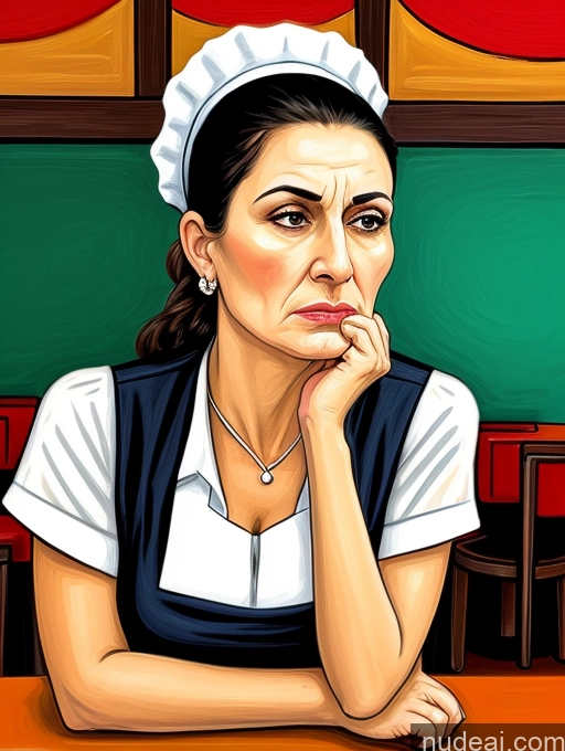 related ai porn images free for Milf Skinny Short Busty 60s Angry Black Hair Ponytail Jewish Restaurant Front View Dress Waitress Traditional Illustration