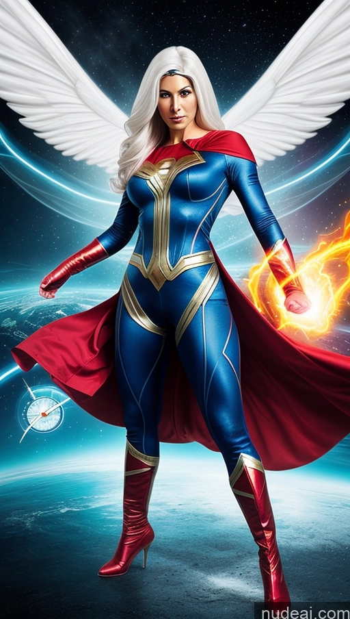 related ai porn images free for Several Abs White Hair Superhero 30s Muscular Superheroine Perfect Boobs Surrealist Dynamic View Powering Up