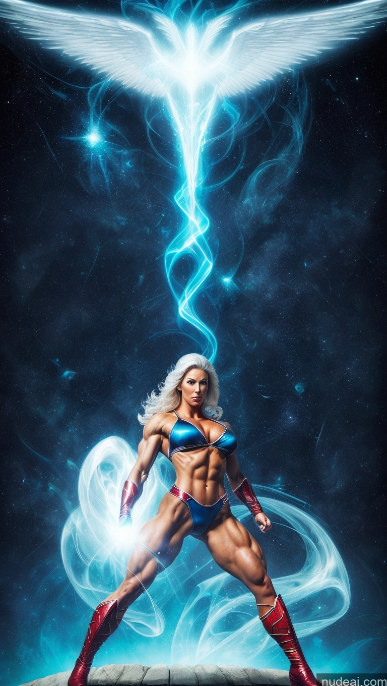 related ai porn images free for Several Abs White Hair Superhero 30s Muscular Perfect Boobs Surrealist Dynamic View Powering Up Bodybuilder