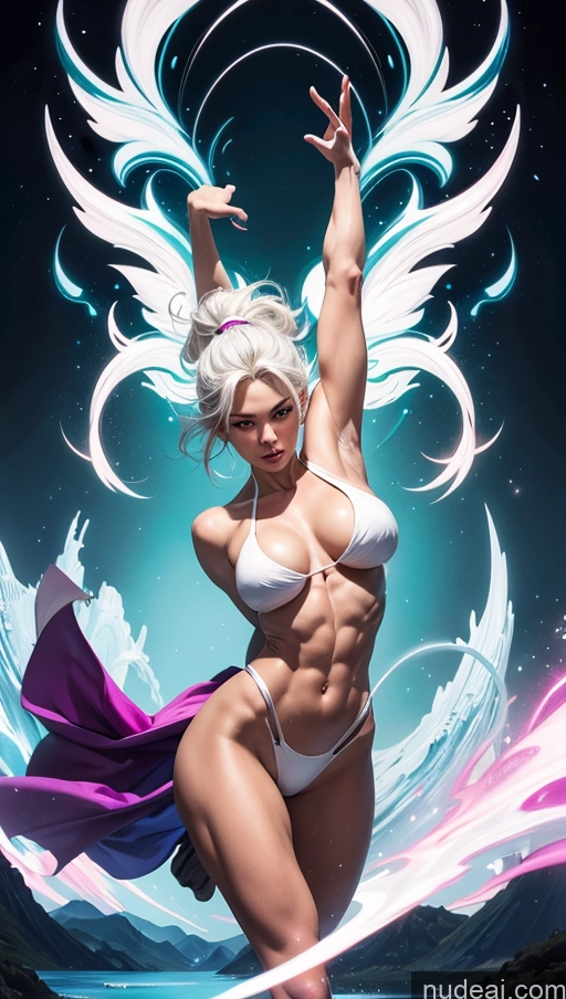 related ai porn images free for Several Abs White Hair Superhero 30s Muscular Perfect Boobs Surrealist Dynamic View Powering Up Bodybuilder