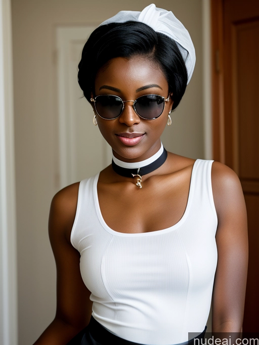 related ai porn images free for Woman Sunglasses Beautiful 18 Dark Skin Black Hair Pixie African Front Facing Full Body Maid Choker