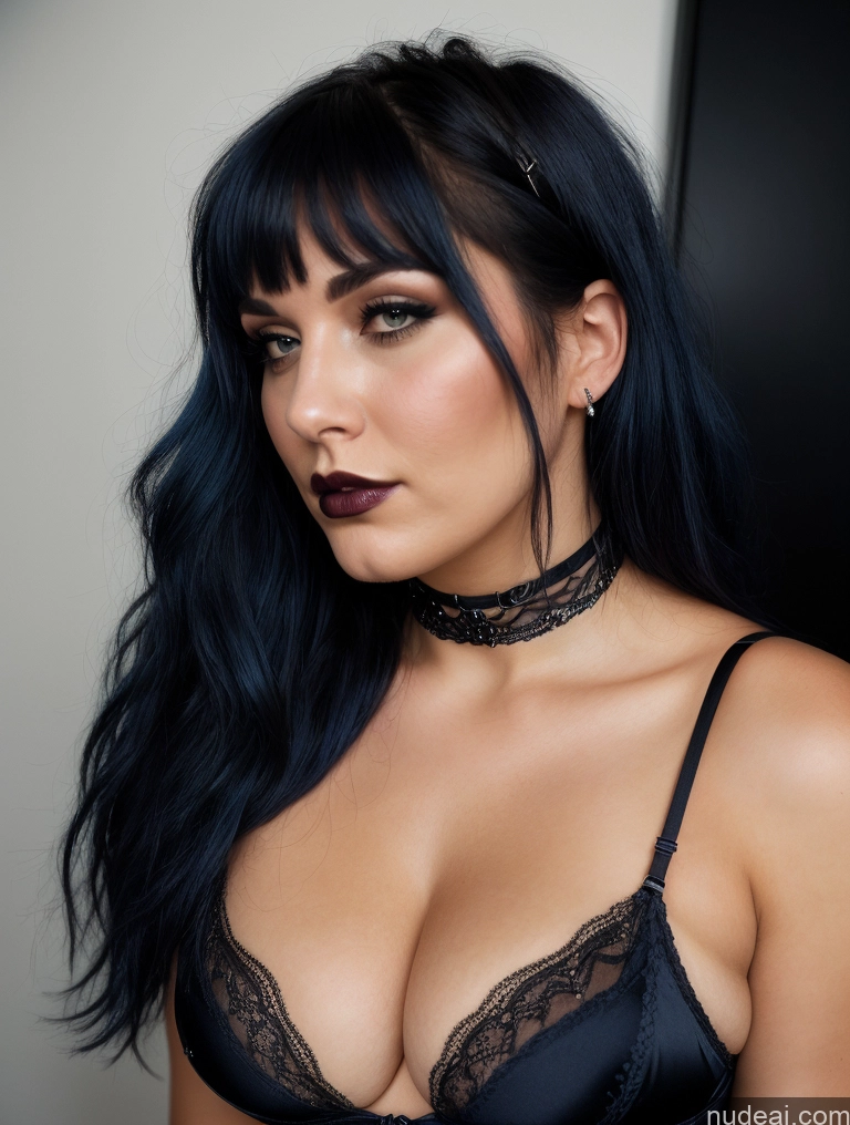 related ai porn images free for Woman Bangs Small Tits Beautiful Sad Detailed Dark Lighting Partially Nude Lingerie Choker Blue Hair Goth Chubby Big Hips 20s Side View