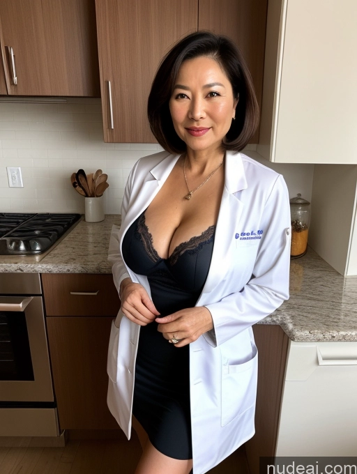 related ai porn images free for Milf Two Busty Perfect Boobs Beautiful Perfect Body 70s Bobcut Chinese Kitchen Bra Doctor Jacket Lab Coat Stylish Suit Cleavage Detailed Sexy Face