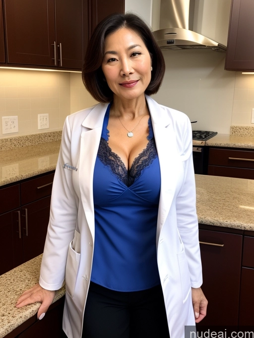 related ai porn images free for Milf Two Busty Perfect Boobs Beautiful Perfect Body 70s Bobcut Chinese Kitchen Bra Doctor Jacket Lab Coat Stylish Suit Cleavage Detailed Sexy Face