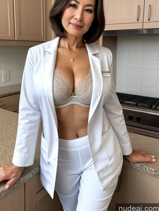 related ai porn images free for Milf Two Busty Perfect Boobs Beautiful Perfect Body 70s Bobcut Chinese Kitchen Bra Doctor Jacket Lab Coat Stylish Suit Cleavage Detailed Sexy Face