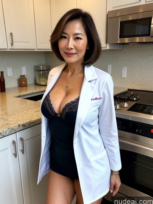 related ai porn images free for Milf Two Busty Perfect Boobs Beautiful Perfect Body 70s Bobcut Chinese Kitchen Bra Doctor Jacket Lab Coat Stylish Suit Cleavage Detailed Sexy Face