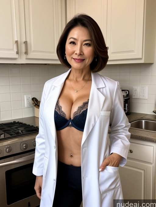 related ai porn images free for Milf Two Busty Perfect Boobs Beautiful Perfect Body 70s Bobcut Chinese Kitchen Bra Doctor Jacket Lab Coat Stylish Suit Cleavage Detailed Sexy Face