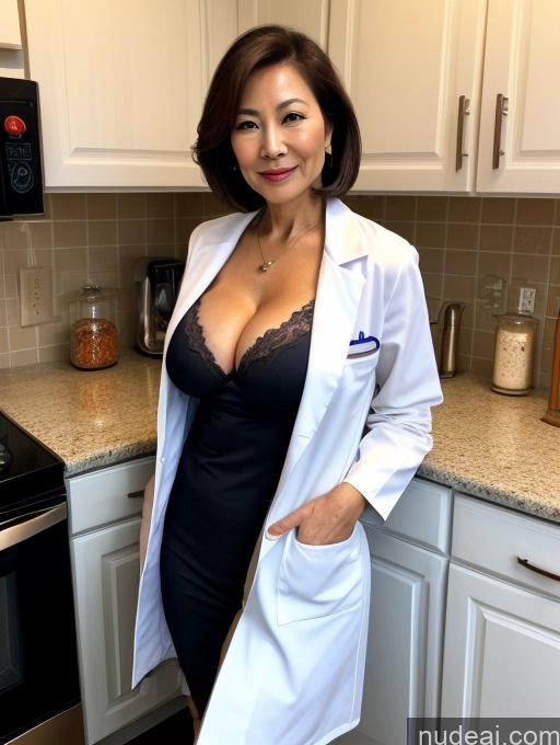 related ai porn images free for Milf Two Busty Perfect Boobs Beautiful Perfect Body 70s Bobcut Chinese Kitchen Bra Doctor Jacket Lab Coat Stylish Suit Cleavage Detailed Sexy Face