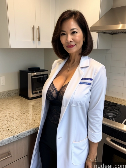 related ai porn images free for Milf Two Busty Perfect Boobs Beautiful Perfect Body 70s Bobcut Chinese Kitchen Bra Doctor Jacket Lab Coat Stylish Suit Cleavage Detailed Sexy Face