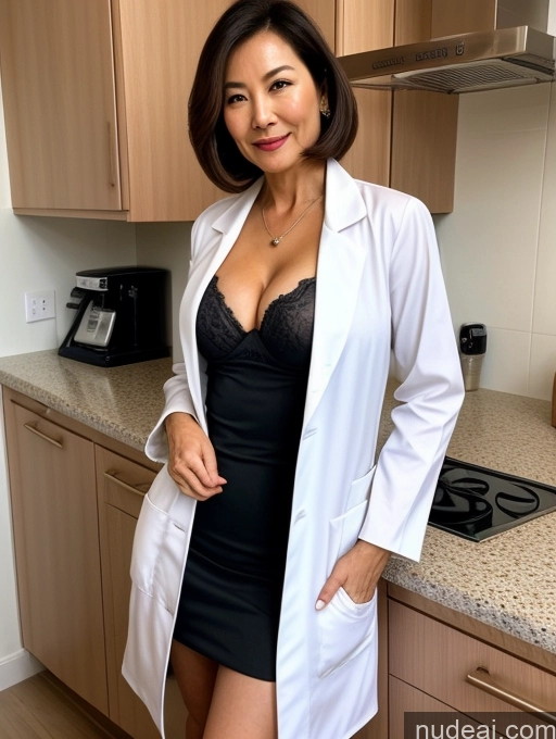 related ai porn images free for Milf Two Busty Perfect Boobs Beautiful Perfect Body 70s Bobcut Chinese Kitchen Bra Doctor Jacket Lab Coat Stylish Suit Cleavage Detailed Sexy Face
