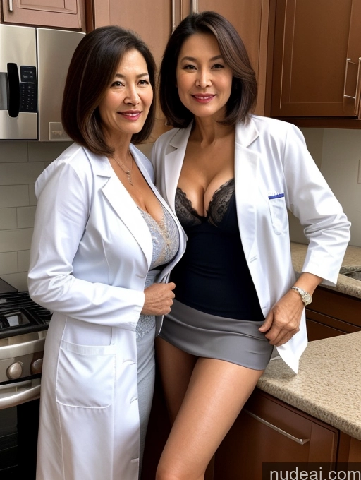 related ai porn images free for Milf Two Busty Perfect Boobs Beautiful Perfect Body 70s Bobcut Chinese Kitchen Bra Doctor Jacket Lab Coat Stylish Suit Cleavage Detailed Sexy Face
