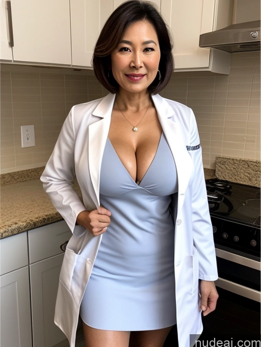 related ai porn images free for Milf Two Busty Perfect Boobs Beautiful Perfect Body 70s Bobcut Chinese Kitchen Bra Doctor Jacket Lab Coat Stylish Suit Cleavage Detailed Sexy Face