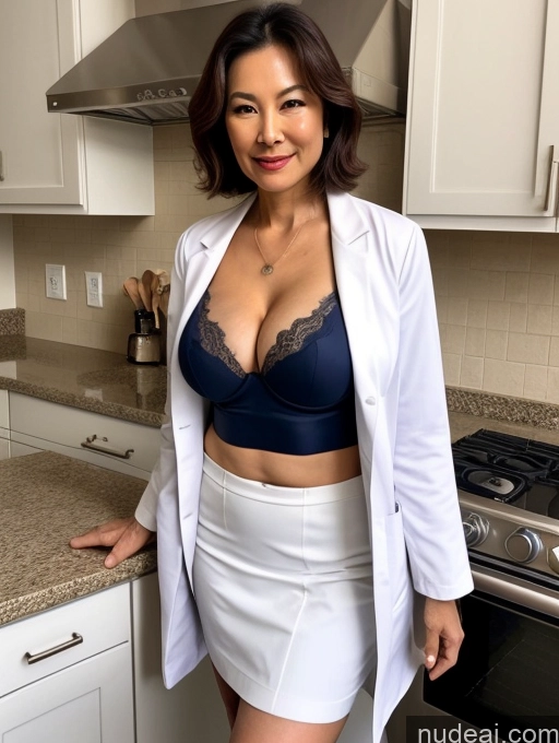 related ai porn images free for Milf Two Busty Perfect Boobs Beautiful Perfect Body 70s Bobcut Chinese Kitchen Bra Doctor Jacket Lab Coat Stylish Suit Cleavage Detailed Sexy Face