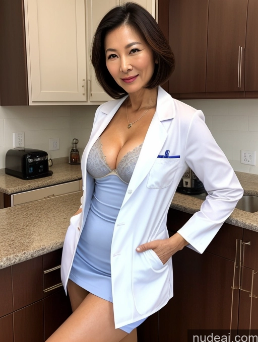 related ai porn images free for Milf Two Busty Perfect Boobs Beautiful Perfect Body 70s Bobcut Chinese Kitchen Bra Doctor Jacket Lab Coat Stylish Suit Cleavage Detailed Sexy Face