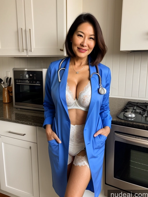 related ai porn images free for Milf Two Busty Perfect Boobs Beautiful Perfect Body 70s Bobcut Chinese Kitchen Bra Doctor Jacket Lab Coat Stylish Suit Cleavage Detailed Sexy Face