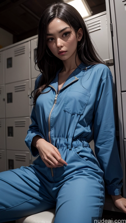 related ai porn images free for Close-up View Japanese Spreading Legs Dark Lighting Serious Shocked Jumpsuit Locker Room