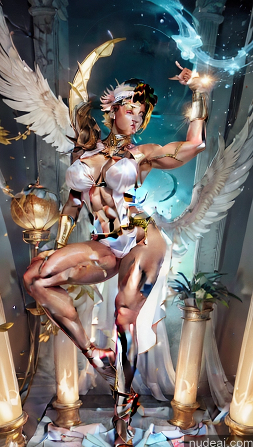 related ai porn images free for Several Powering Up Bodybuilder Muscular Abs Huge Boobs Menstoga, White Robes, In White And Gold Costumem, Gold Headpiece, Gold Belt, Gold Chain Futuristic Dynamic View Surrealist