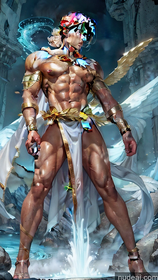 related ai porn images free for Several Powering Up Bodybuilder Muscular Abs Huge Boobs Menstoga, White Robes, In White And Gold Costumem, Gold Headpiece, Gold Belt, Gold Chain Futuristic Dynamic View Surrealist