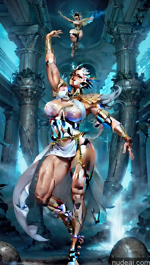 related ai porn images free for Several Powering Up Bodybuilder Muscular Abs Huge Boobs Menstoga, White Robes, In White And Gold Costumem, Gold Headpiece, Gold Belt, Gold Chain Futuristic Dynamic View Surrealist