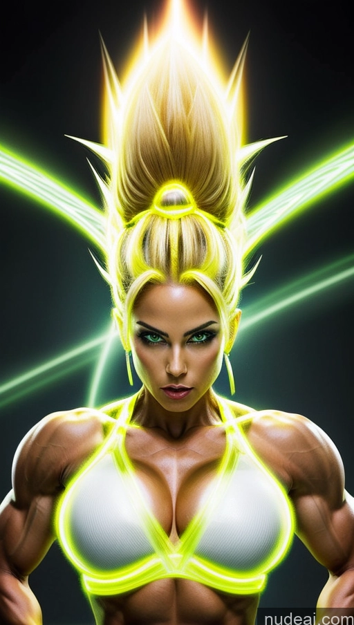 related ai porn images free for Several Bodybuilder Muscular Abs Futuristic Busty Super Saiyan Neon Lights Clothes: Yellow Powering Up