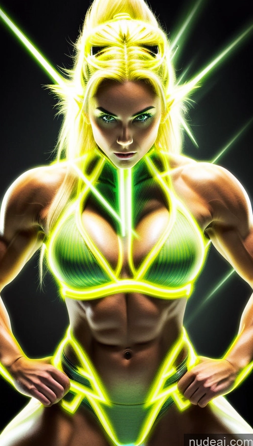 related ai porn images free for Several Bodybuilder Muscular Abs Futuristic Busty Super Saiyan Neon Lights Clothes: Yellow Powering Up Super Saiyan 3