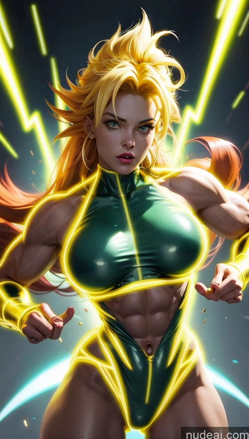 related ai porn images free for Several Bodybuilder Muscular Abs Futuristic Busty Super Saiyan Neon Lights Clothes: Yellow Powering Up Super Saiyan 3