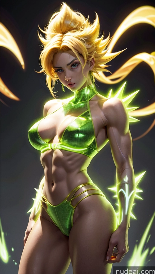 related ai porn images free for Several Bodybuilder Muscular Abs Futuristic Busty Super Saiyan Neon Lights Clothes: Yellow Powering Up Super Saiyan 3