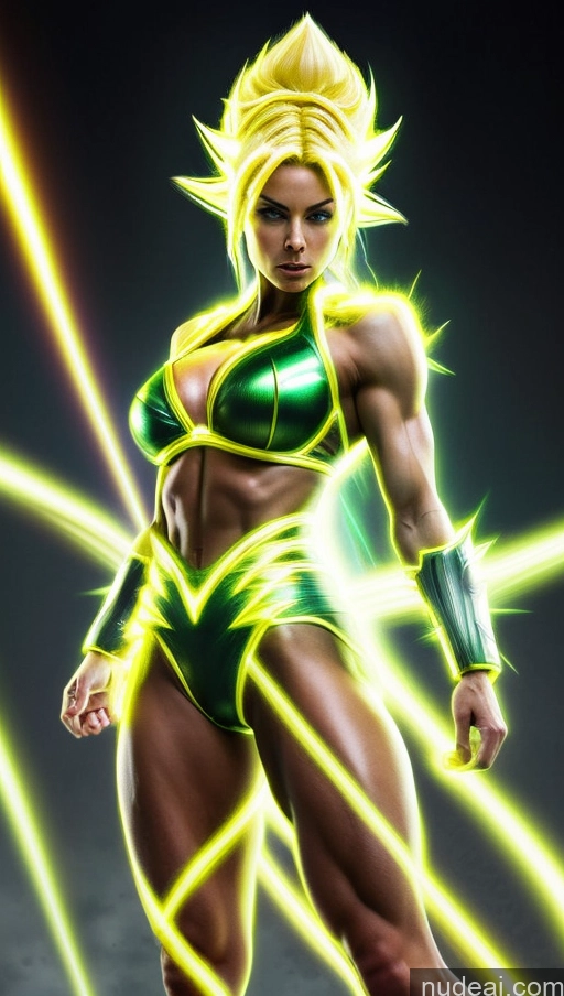 related ai porn images free for Several Muscular Abs Futuristic Busty Super Saiyan Powering Up Neon Lights Clothes: Yellow