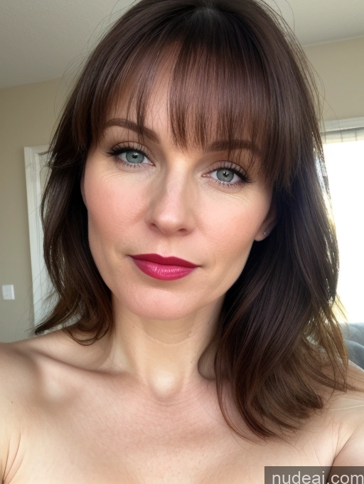 related ai porn images free for Woman One Beautiful Fairer Skin 40s Bangs Brunette White Nude Close-up View Detailed Sexy Face Lipstick