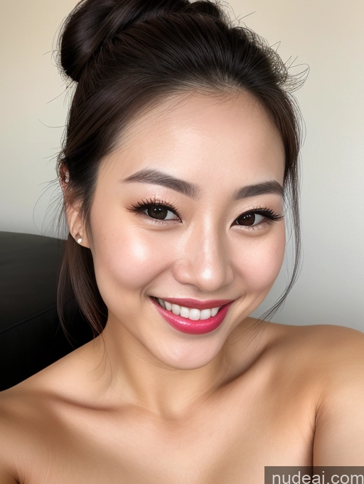related ai porn images free for Woman One Beautiful Lipstick 20s Happy Japanese Nude Detailed Close-up View Hair Bun