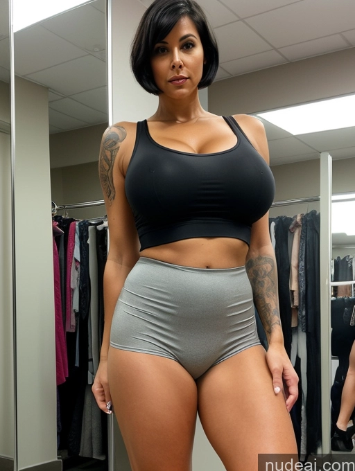related ai porn images free for Tank Top Pantyhose Spandex Huge Boobs Tall Tanned Skin Tattoos Black Hair Short Hair Cleavage Detailed Front View Serious 20s Milf Changing Room Bending Over