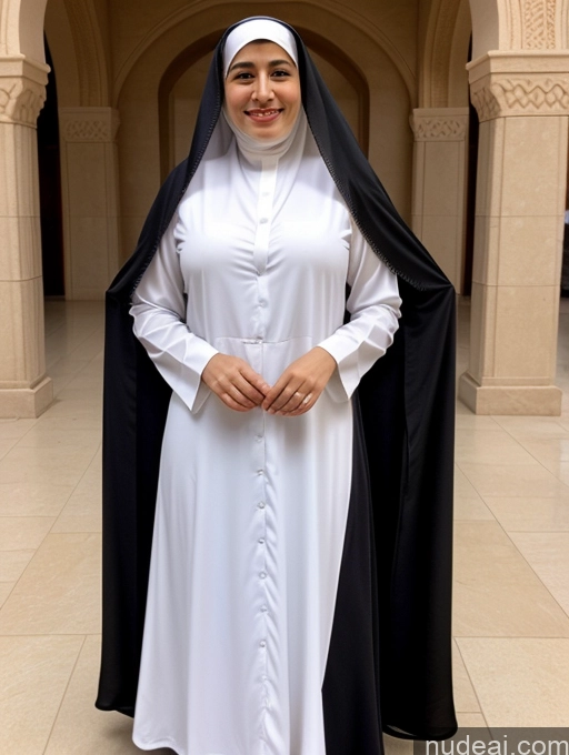 related ai porn images free for Woman Busty Short Skinny 30s Happy Black Hair Hair Bun Arabic Front View Dress Long Skirt Niqab Nun
