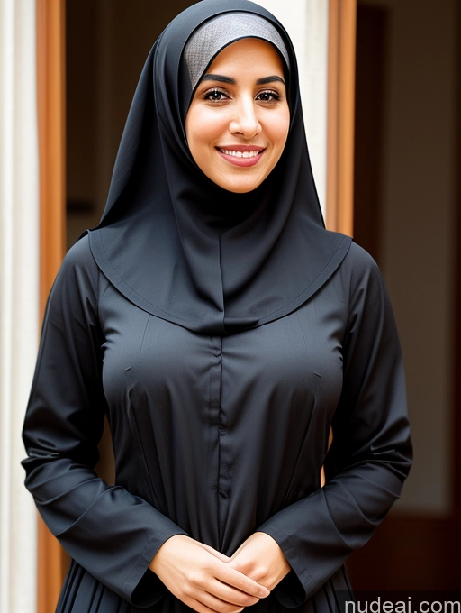 related ai porn images free for Woman Busty Short Skinny 30s Happy Black Hair Hair Bun Arabic Front View Dress Long Skirt Niqab Nun
