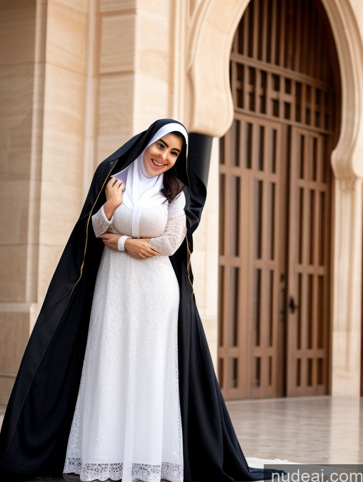 related ai porn images free for Woman Busty Short Skinny 30s Happy Black Hair Hair Bun Arabic Front View Dress Long Skirt Niqab Nun