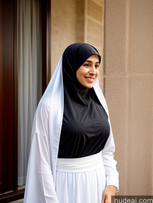related ai porn images free for Woman Busty Short Skinny 30s Happy Black Hair Hair Bun Arabic Front View Dress Long Skirt Niqab Nun