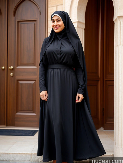 related ai porn images free for Woman Busty Short Skinny 30s Happy Black Hair Hair Bun Arabic Front View Dress Long Skirt Niqab Nun