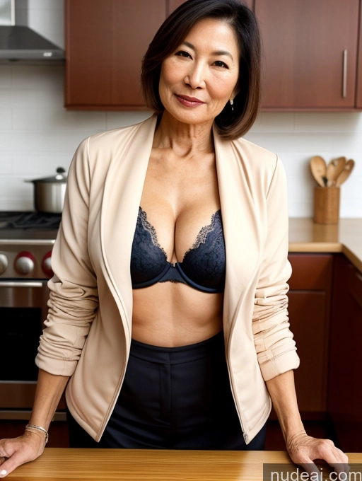 related ai porn images free for Milf Two Perfect Boobs Beautiful Perfect Body 70s Bobcut Japanese Kitchen Bra Jacket Professor Stylish Suit Cleavage Detailed Sexy Face