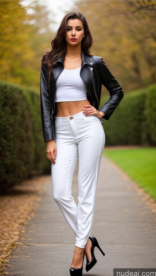 related ai porn images free for Harem Pants High Heels Jacket Jeans Leather Shirt Stylish T-pose Front View Model Beautiful Lipstick Perfect Body 18 Pouting Lips Brunette