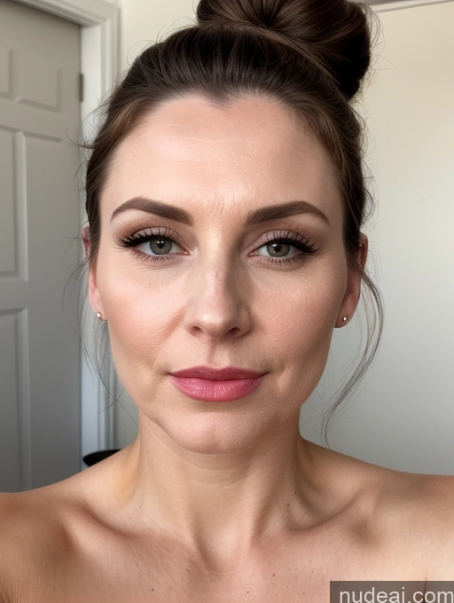 related ai porn images free for One Beautiful Close-up View Detailed Nude Brunette British Fairer Skin Milf 30s Hair Bun Lipstick Pouting Lips