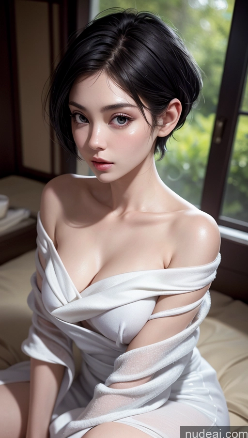 related ai porn images free for Close-up View Pixie Black Hair Towel Satin Transparent Fairer Skin Japanese