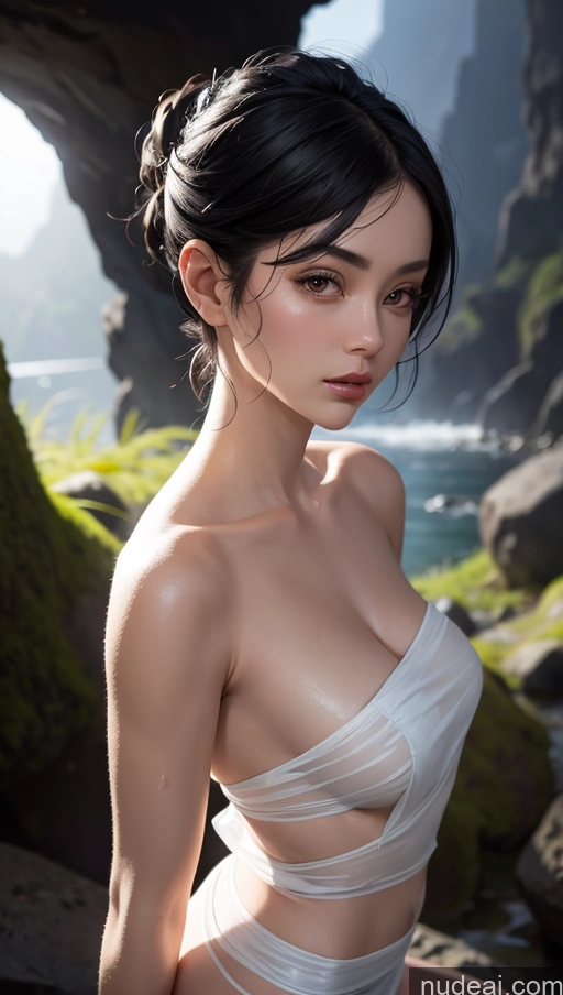 related ai porn images free for Close-up View Pixie Black Hair Towel Satin Transparent Japanese Cave
