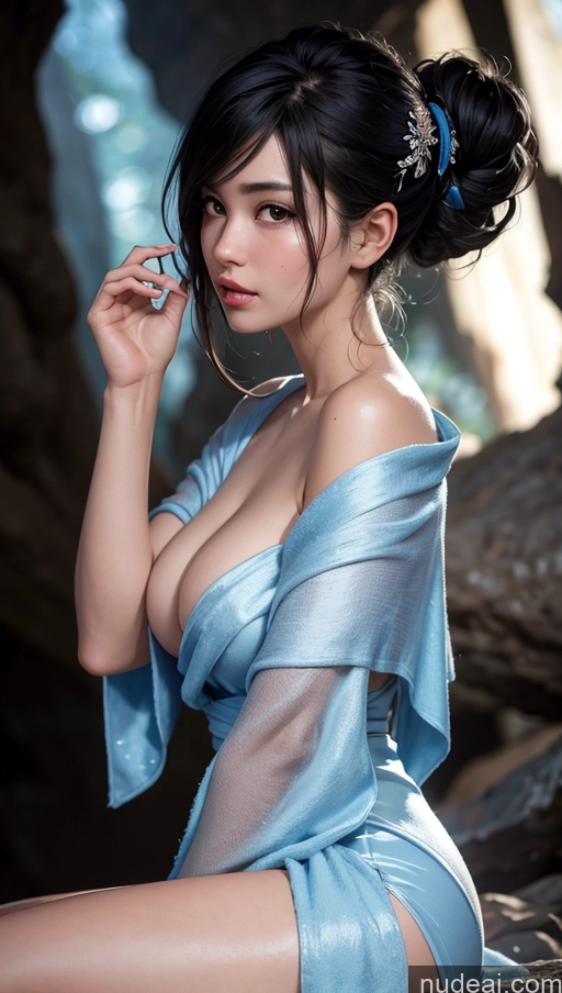 related ai porn images free for Close-up View Pixie Black Hair Towel Satin Transparent Japanese Cave Dark Lighting
