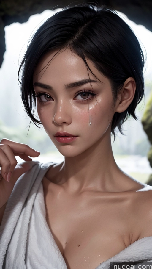 related ai porn images free for Close-up View Pixie Black Hair Towel Satin Transparent Japanese Cave Dark Lighting Sad Cumshot