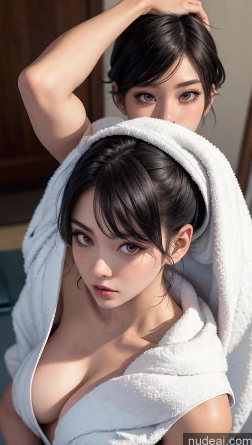 related ai porn images free for Close-up View Pixie Black Hair Towel Satin Japanese